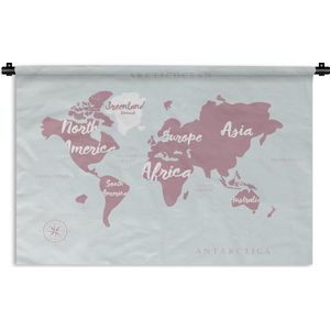 Wandkleed Trendy wereldkaarten - Wereldkaart met witte letters Wandkleed katoen 120x80 cm - Wandtapijt met foto
