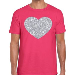 Zilver hart glitter fun t-shirt roze heren - i love shirt voor heren S