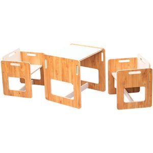 Buxibo Montessori Kindertafel - 2 Kinderstoelen Set - Voor Peuters - Inclusief 2 Inschuifbare Stoeltjes - Ideale Eethoek en Kindermeubels - 50x45x50cm - Zwart