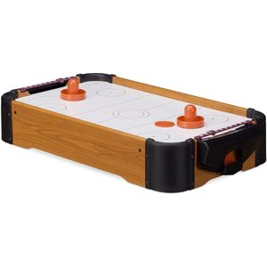 Aairhockey tafelspel, met lucht, tafelmodel, incl. toebehoren, B x D: 56 x 31 cm, onderweg, houtlook, bruin