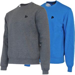 2 Pack Donnay - Fleece sweater ronde hals - Dean - Heren - Maat XL - Charc-marl&True blue (537)