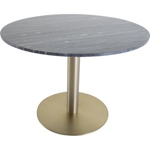 Estelle eetkamertafel Ø106cm marmor zwart, mat messing decor.