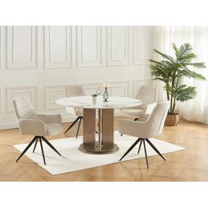 Vente-unique Set van 2 stoelen met armleuningen in textuurstof en zwart metaal - Crème - JENANE L 60 cm x H 89 cm x D 66 cm