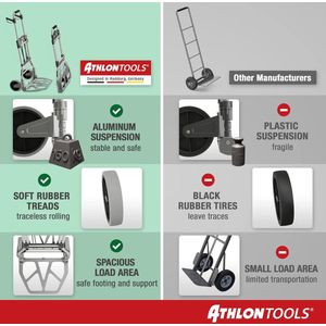 ATHLON TOOLS Aluminium opvouwbare handkar - glad lopende wielen met zachte loopvlakken - incl. 2 uitbreidingskoorden (Hand Truck Heavy) - model 2024