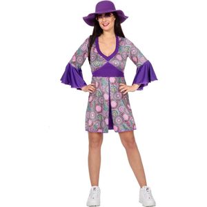 Wilbers & Wilbers - Hippie Kostuum - Paarse Flower Power Claudia - Vrouw - Paars - Maat 38 - Carnavalskleding - Verkleedkleding