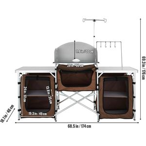 Camping Keukentafel - Camping Keuken - Kampeerkeuken - Buiten Keukentafel - Klaptafel - met Opbergkast - Kookstation - Aluminium Frame - met Opbergkast - voor BBQ - Picknick - Camping - Bruin
