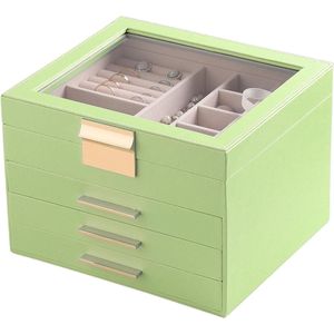Sieradendoosje met helder deksel en 4 lagen - Grote multifunctionele sieradenorganizer met 3 laden en sieradenvitrinekast voor ringen en armbanden - Voor vrouwen en meisjes