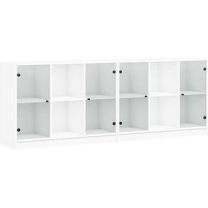 vidaXL - Boekenkast - met - deuren - 204x37x75 - cm - bewerkt - hout - wit