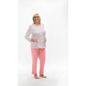 Martel Maria dames pyjama - lange mouwen- wit/roze- 100 % katoen XL