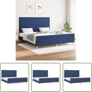 The Living Store Bedframe - Blauw - 203 x 166 x 118/128 cm - Verstelbaar hoofdeinde - Ondersteunende poten