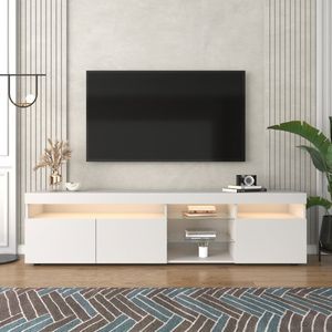 Sweiko Witte moderne TV kast, helder paneel, variabele LED verlichting, woon- en eetkamer 180cm