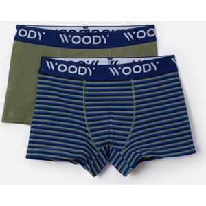 Woody boxershort jongens - kakigroen/blauw - gestreept - 232-10-CLD-Z/058 - maat 92