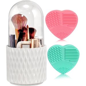 Cosmetische make-uporganizer, 360 graden draaibare cosmetica-kwasten, organizer, kwasthouder, kwast, opslag met deksel, voor kamer, decoratie, kaptafel, toilet, slaapkamer, badkamer