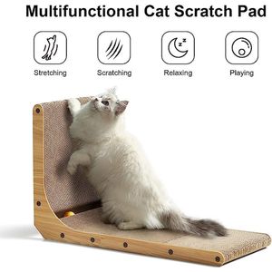 Krabplank voor katten, L-vormig , duurzaam kattenkrabbord met balspeelgoed, kattenkrabmeubels van hoogwaardig karton voor muur en hoek, middelgroot