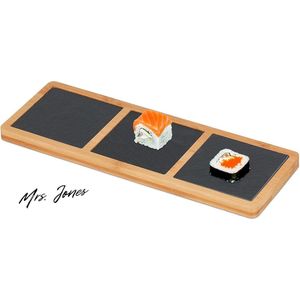 Mrs. Jones Serveerplank Leisteen Plankjes HBD 15x34x12 cm Kaasworst Serveerplateau Bamboe Natuur-Antraciet-langwerpig-langwerpig .