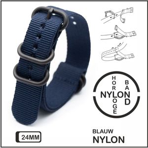 24mm Nato Strap Blauw - Vintage James Bond - Nato Strap collectie - Mannen - Horlogebanden - Blue - 24 mm bandbreedte voor oa. Seiko Rolex Omega Casio en Citizen