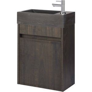 Saqu Florence Toiletmeubel - Bruin - Chromen Kraan - Fonteinmeubel - WC Kastje - WC Meubel