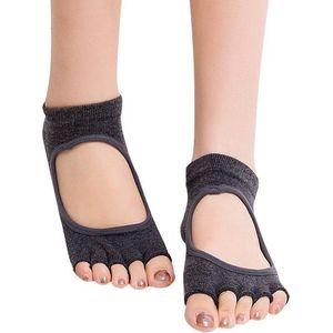 One Pair Open Toe Open Instep Anti-slip Sports Female Yoga Socks  Size: 34 - 39 (EUR) (Dark Grey)