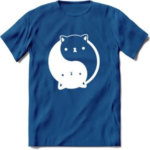 Ying Yang Kat - Katten T-Shirt Kleding Cadeau | Dames - Heren - Unisex | Dieren shirt | Grappig Verjaardag kado | Tshirt Met Print | - Donker Blauw - 3XL