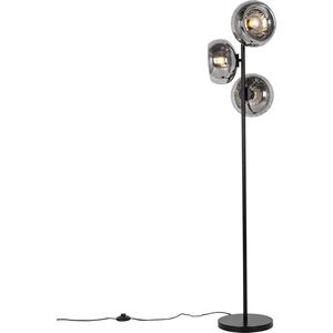 QAZQA ayesha - Art Deco Vloerlamp | Staande Lamp - 3 lichts - H 145 cm - Zwart - Woonkamer | Slaapkamer | Keuken