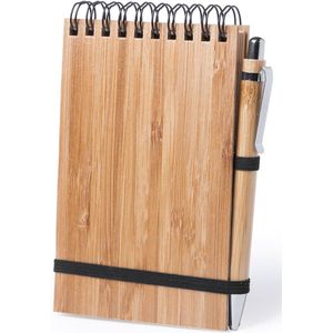 Notitieblok A6 - Notitieboekje - Notitieboek - Schrift - Hardcover - Ringband - Bamboe - Met balpen