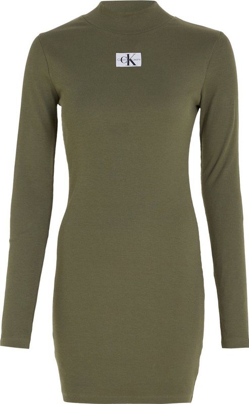 Calvin Klein - Jurk Rib aanpassend - Maat M - - LDY Dusty Olive -