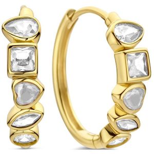 New Bling - 9NB-1590-Y - 925 zilveren oorringen met witte zirconia stenen - goudkleurig