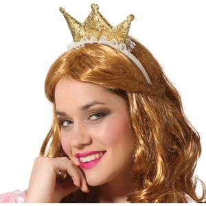 Atosa Verkleed diadeem kroon - goud - mini hoedje - meisjes/dames - Prinses/Koningin