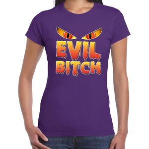 Halloween Halloween Evil Bitch verkleed t-shirt paars voor dames - horror shirt / kleding / kostuum S