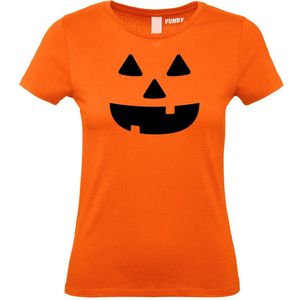 Dames T-shirt Halloween Pumpkin Face | Halloween kostuum kind dames heren | verkleedkleren meisje jongen | Oranje | maat XL