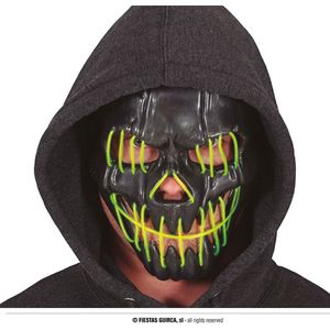 Fiestas Guirca - Zwart masker SMILE met LED verlichting - Halloween Masker - Enge Maskers - Masker Halloween volwassenen - Masker Horror