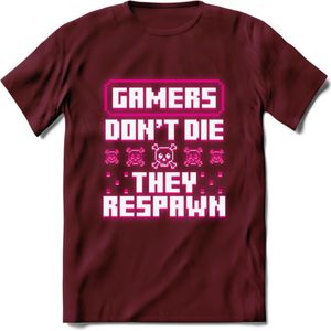 Gamers don't die pixel T-shirt | Neon Roze | Gaming kleding | Grappig game verjaardag cadeau shirt Heren – Dames – Unisex | - Burgundy - XXL