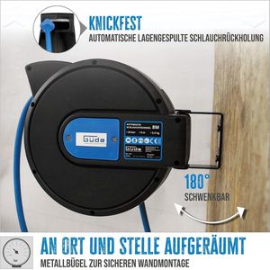Automatische slanghaspel 8 m overrijdbaar - wandmontage - metalen beugel - kunststof behuizing - blauw zwart - tuinslang opbergsysteem Tuinslang haspel