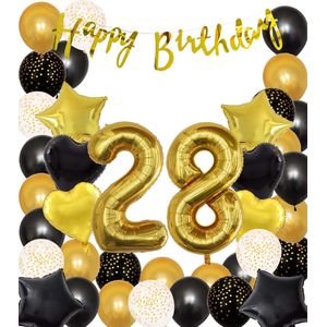 Snoes Ballonnen 28 Jaar Black Gold Dots Mega Ballon - Compleet Feestpakket Goud Zwart Stippen Cijferballon 28 - Verjaardag Versiering DIY Slinger Happy Birthday – Folieballon – Latex Ballonnen - Helium Ballonnen