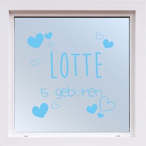 Raamsticker Geboorte Met Hartjes - Lichtblauw - 40 x 40 cm - raam en deur stickers - geboorte stickers
