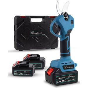 CraftRoot Elektrische Snoeischaar Incl. Opbergkoffer en 2X 4.0Ah Accu’s- Professionele Draadloze Heggenschaar - 30mm Snijdiameter - Elektrische Takkenschaar - Tuin Snoei Schaar voor Heggen & Takken
