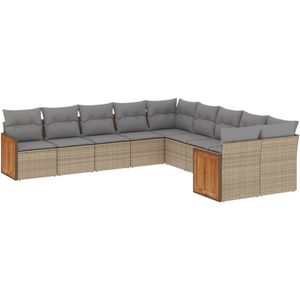 vidaXL Loungeset 10-delig - Beige - Inclusief kussens Loungeset - Tuinset - Buitameubels - Loungehoek - Garden Furniture
