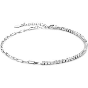 New Bling 9NB-1255 Zilveren Tennisarmband - Half Schakels - Zirkonia - 1,5mm - Armband - 17+3cm - Cadeau voor haar - Rhodium - Zilver