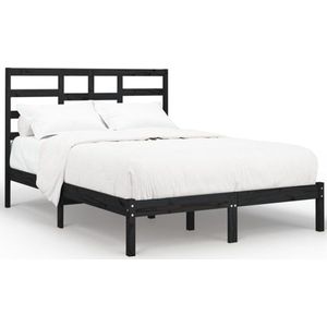 vidaXL - Bedframe - massief - hout - zwart - 140x190 - cm