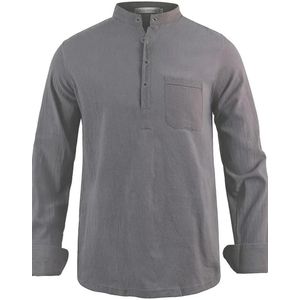 Nivard Linnen Blouse Heren - t shirt - Polo - Overhemd - Shirt - Zomer - Ibiza Stijl - Grijs - Maat S