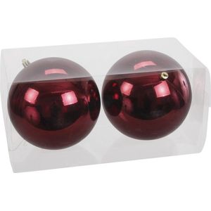 2x Grote kunststof kerstballen bordeaux rood glanzend 15 cm - Grote onbreekbare kerstballen