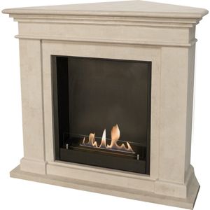 Xaralyn Kos-Corner BIU bio-ethanol open haard - Hoekhaard - Witte natuurstenen haardombouw - 3 KW verwarming