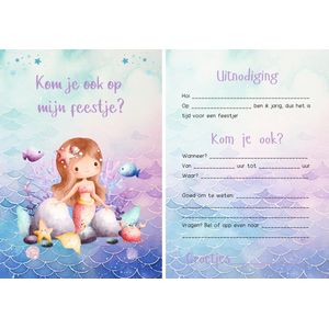 Uitnodiging kinderfeestje | 20 stuks | uitnodigingskaarten | uitnodiging verjaardag | uitnodiging feestje | uitnodiging kinderfeestje meisje | uitnodiging kinderfeestje zeemeermin