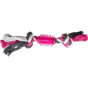Duvoplus - Speelgoed Voor Dieren - Hond - Knoop Katoen Met 2 Knopen & Rubber 28cm Grijs/roze - 1st