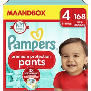 Pampers Premium Protection Pants - Maat 4 (9kg-15kg) - 168 Luierbroekjes - Maandbox