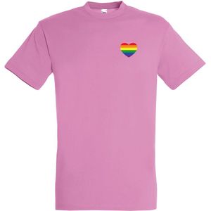 T-shirt Regenboog hartje | Regenboog vlag | Gay pride kleding | Pride shirt | Roze | maat XS