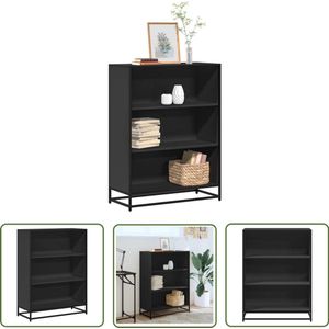 The Living Store Boekenkast 80,5x35x107,5 cm bewerkt hout zwart - Boekenkast - Bibliotheekkast - Opslagoplossing - Houten Kast - Zwarte Kast