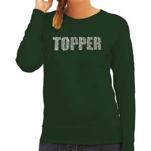 Glitter Topper foute trui groen met steentjes/ rhinestones voor dames - Glitter kleding/ foute party outfit M