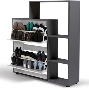 Schoenenkast KLARK grijs 2 deuren wit met plank
