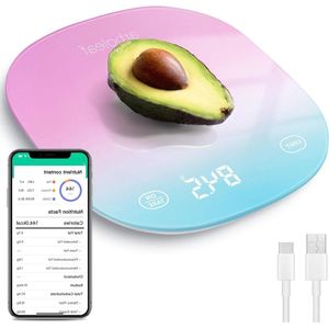 Keukenweegschaal Digitaal Met Voedingsrekenmachine En Tarrafunctie - USB Oplaadbaar 5kg/0.5g Bunt Tonen